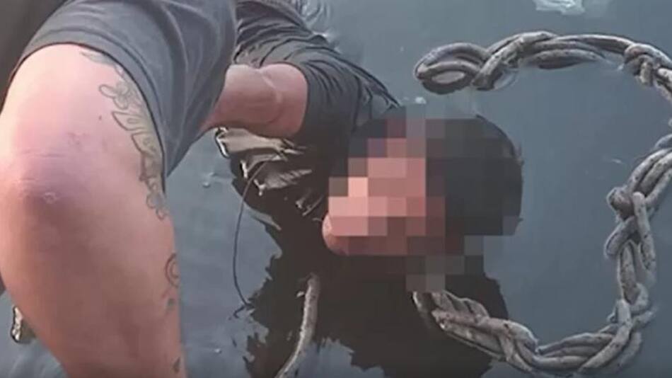 Momento que lo ayudan a salir del agua. Foto: captura de video.