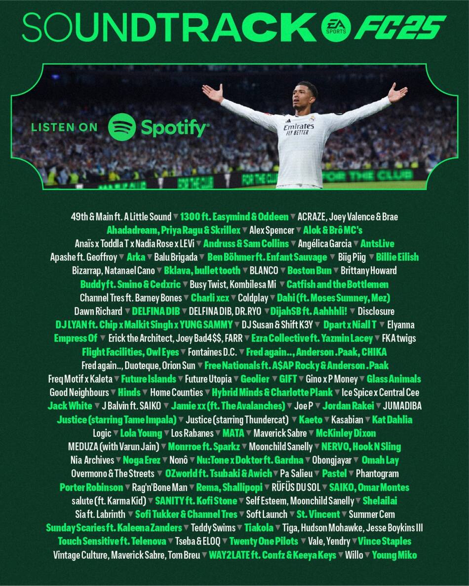 El soundtrack completo del EA Sports FC 25. Foto X @easportsfclatam
