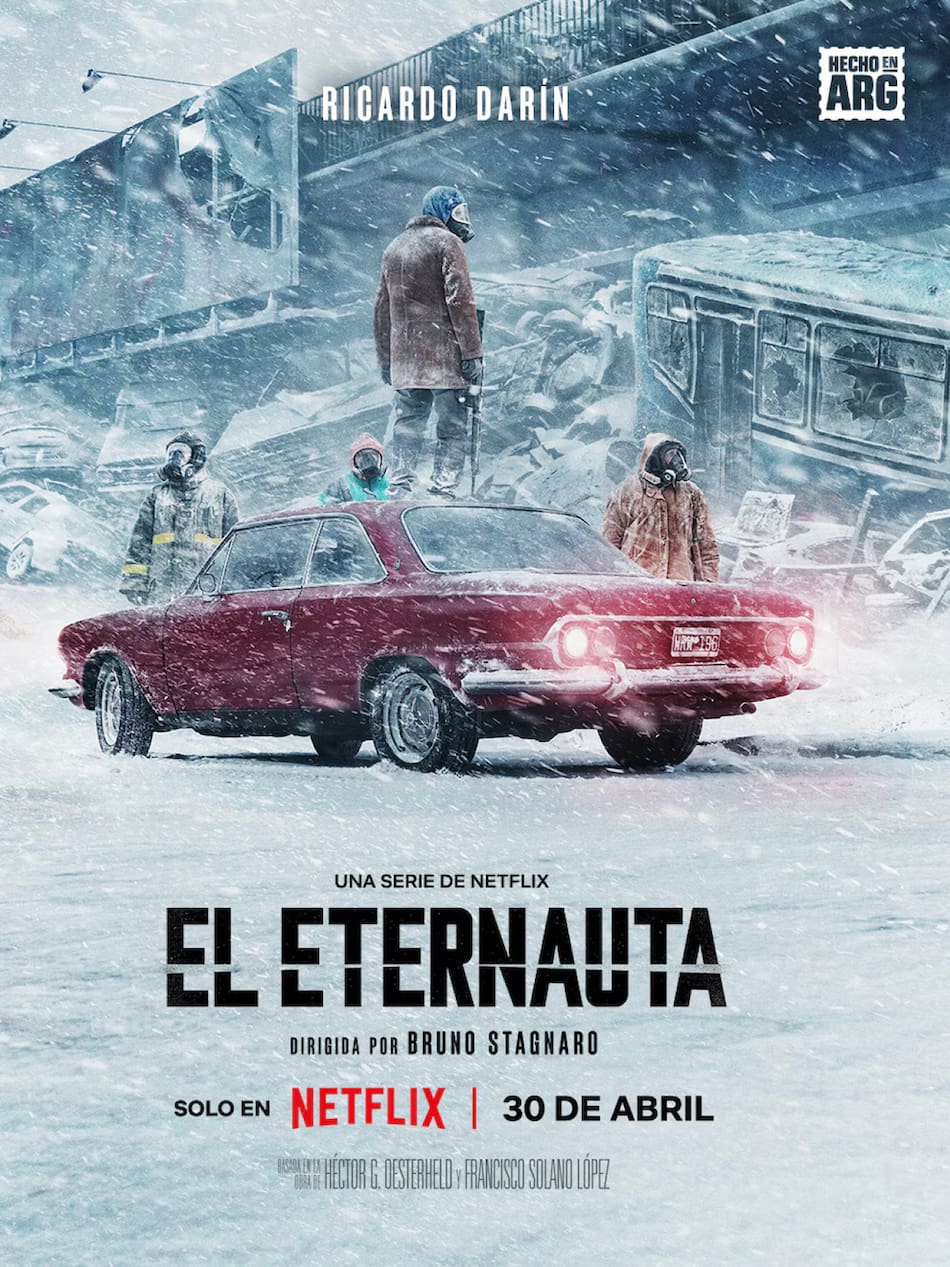 Afiche promocional de El Eternauta con el auto argentino como protagonista.