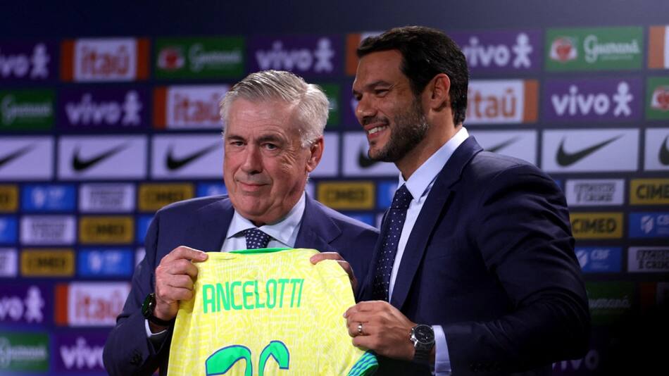 La presentación de Carlo Ancelotti en la Selección de Brasil. Foto: Reuters (Ricardo Moraes)