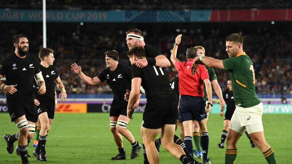 Mundial de Rugby: Festejo de los All Blacks ante Sudáfrica