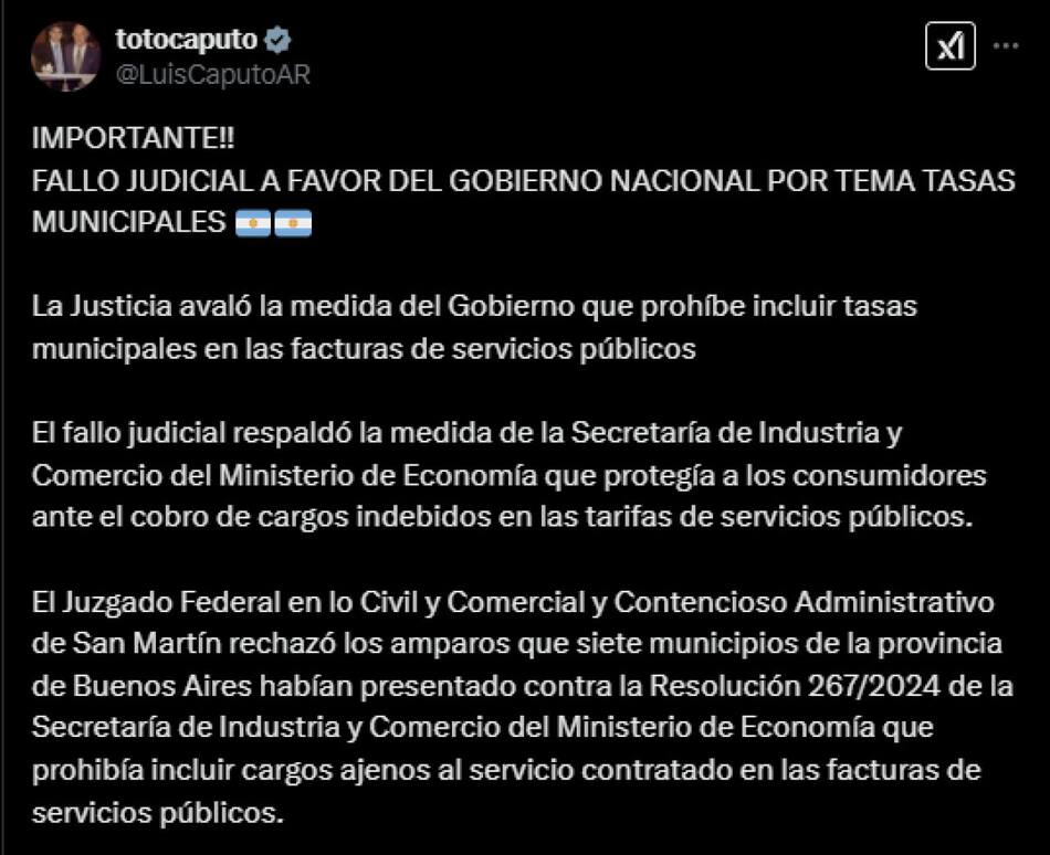 La celebración de Luis Caputo tras el fallo de la Justicia. Foto: captura.