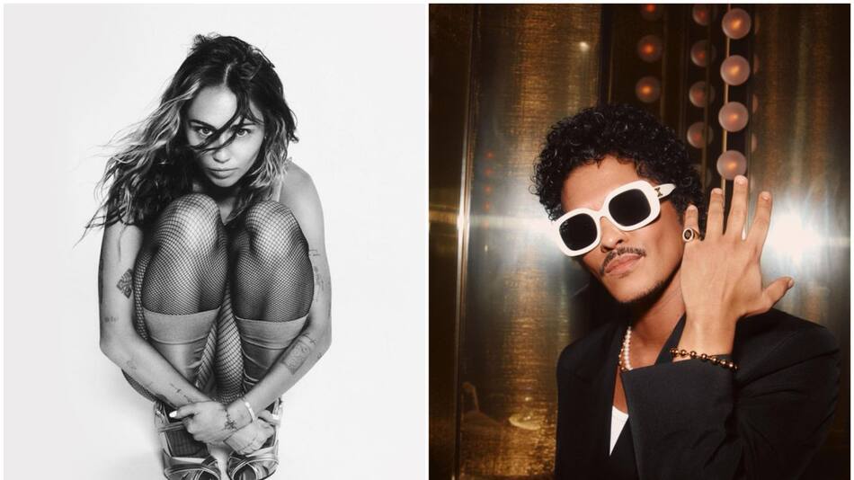 Miley Cyrus y Bruno Mars. Fotos: Instagram.