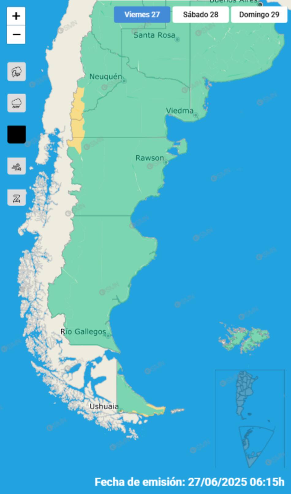 Cuatro provincias argentinas bajo alerta por fuertes nevadas.