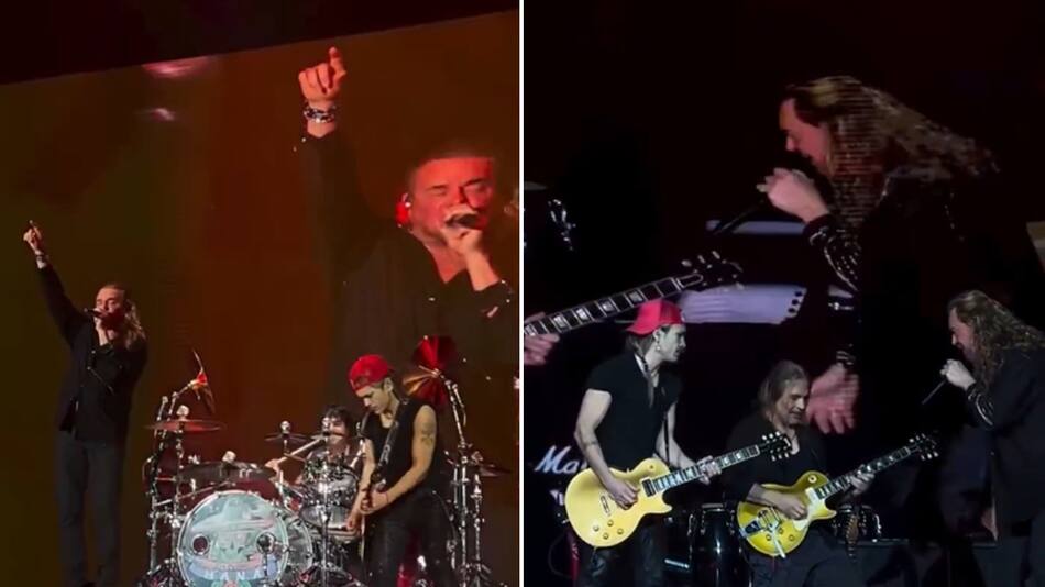 Pato Sardelli, guitarrista de Airbag, junto a Maná en Madrid