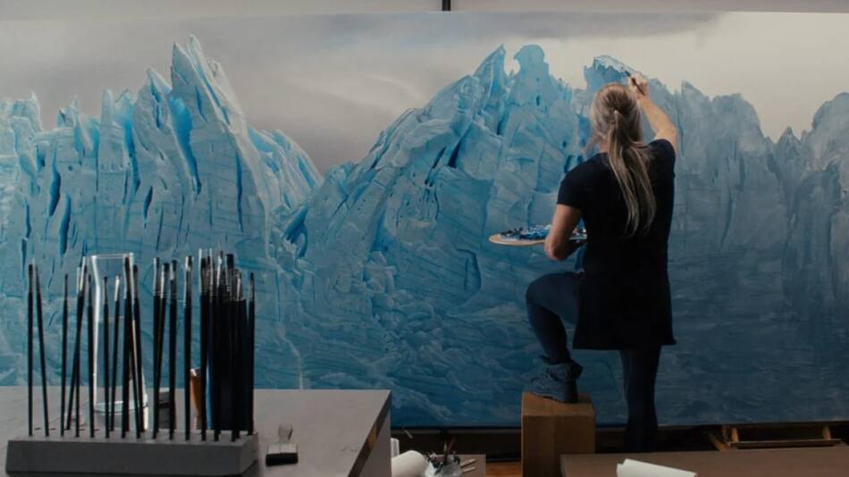 La obra de arte de Helmut Ditsch sobre el glaciar Perito Moreno. Foto: NA.