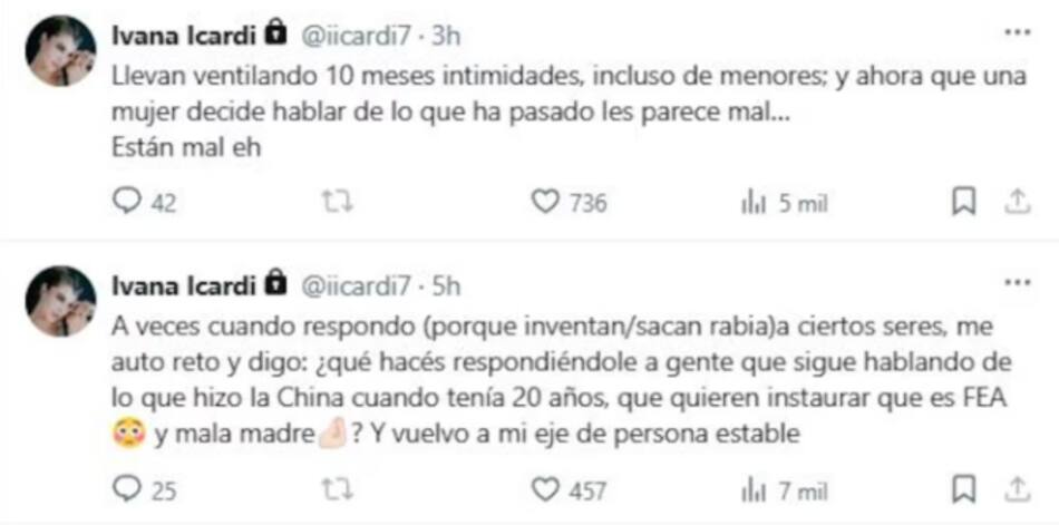 Posteo de Ivana Icardi en defensa de la China Suárez.