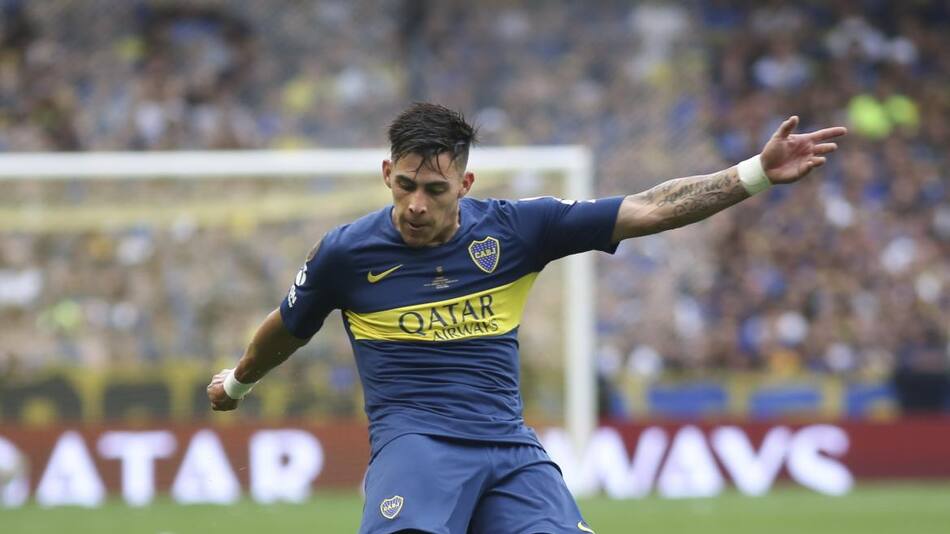El delantero de Boca Cristian Pavon durante el partido ante River en el partido de ida de la final de la Copa Libertadores, NA