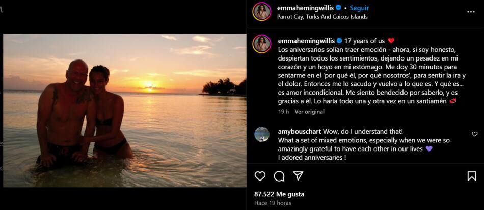 El posteo de la esposa de Bruce Willis. Foto: Instagram.