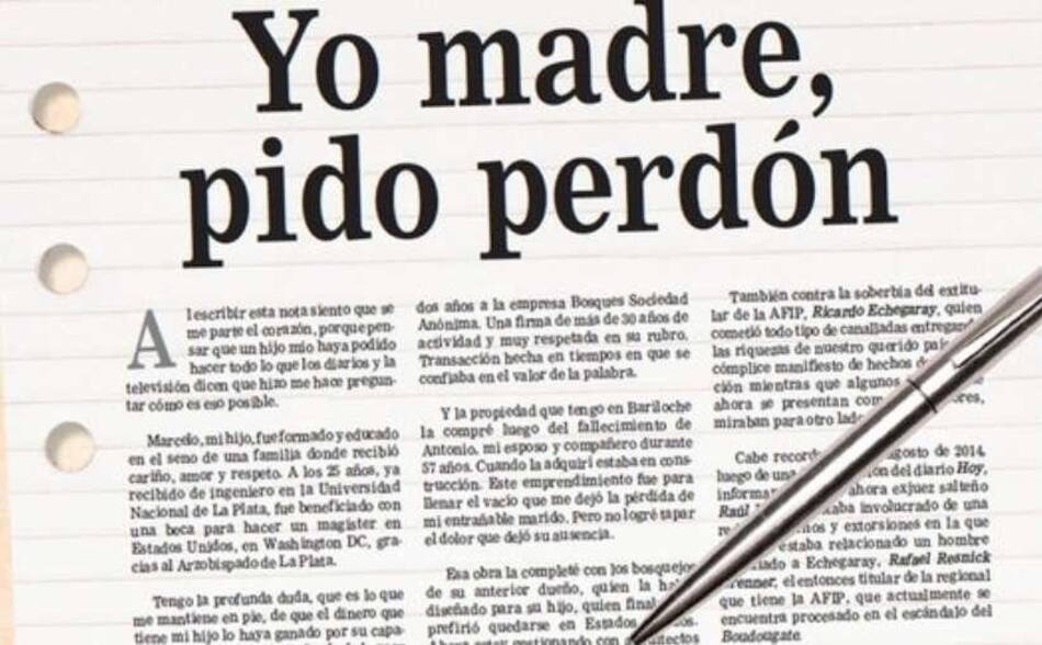 Carta de Myriam Renée Chavez, madre de Marcelo Balcedo