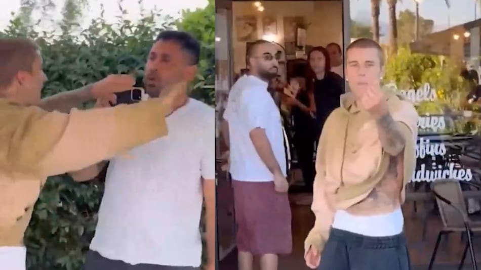 Justin Bieber se enfrentó a los paparazzi que lo esperaban fuera de un local. Foto: captura video x17online.com