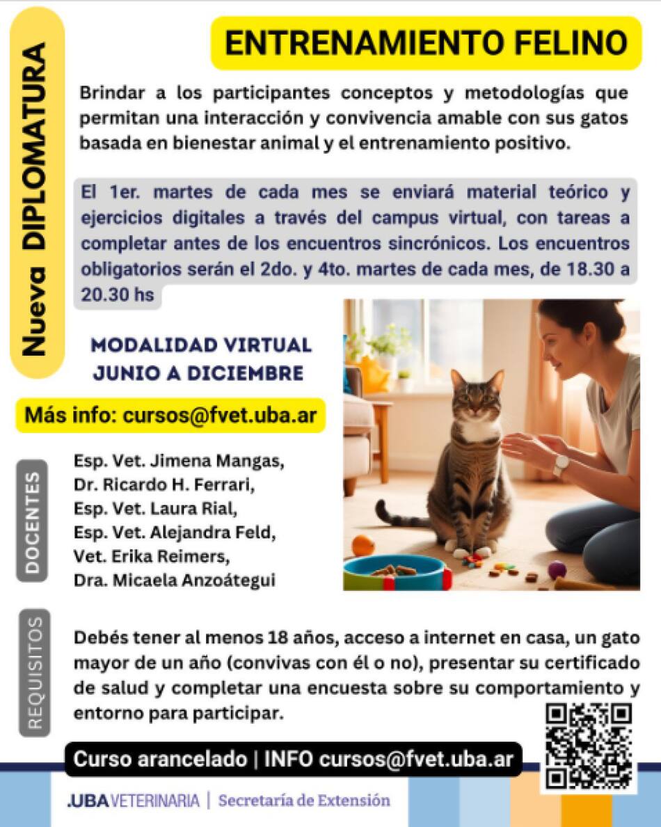 Diplomatura en entrenamiento felino en la Universidad de Buenos Aires (UBA). Foto: Instagram / extensionfcvuba.