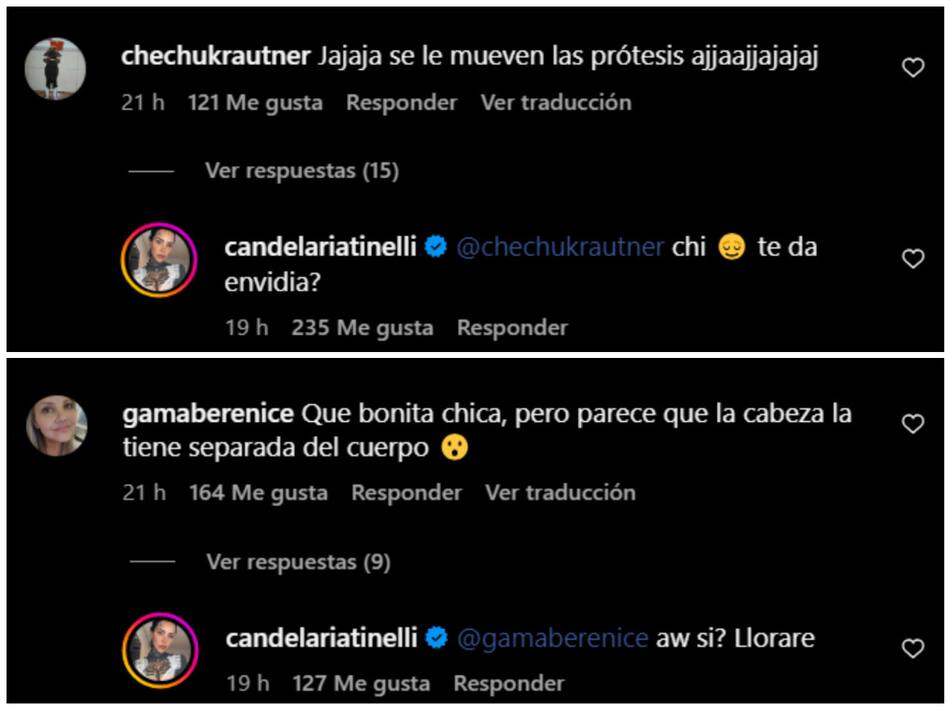 Las respuestas de Cande Tinelli ante las críticas en su video.