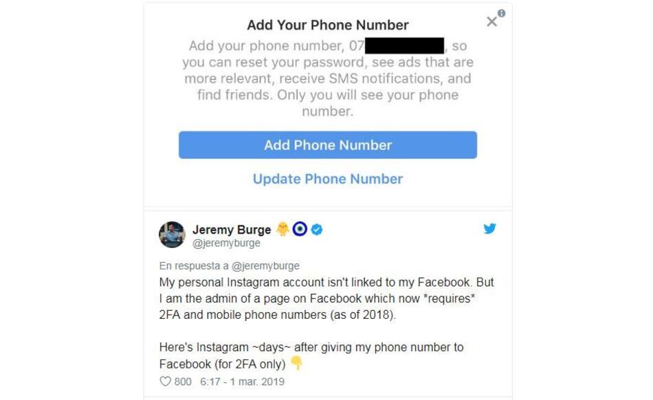 Facebook, teléfono celular