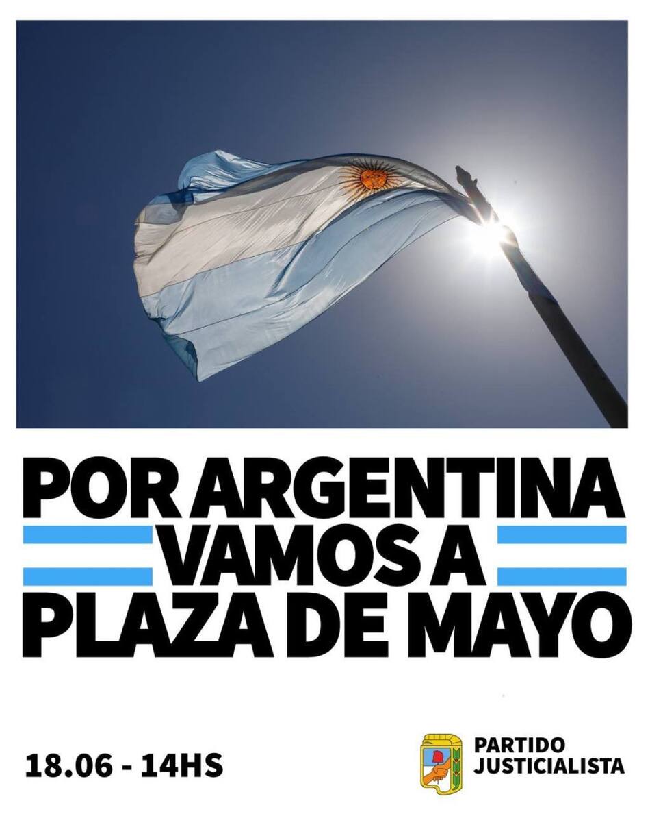 Marcha en apoyo a Cristina Kirchner en Plaza de Mayo. Foto: Partido Justicialista