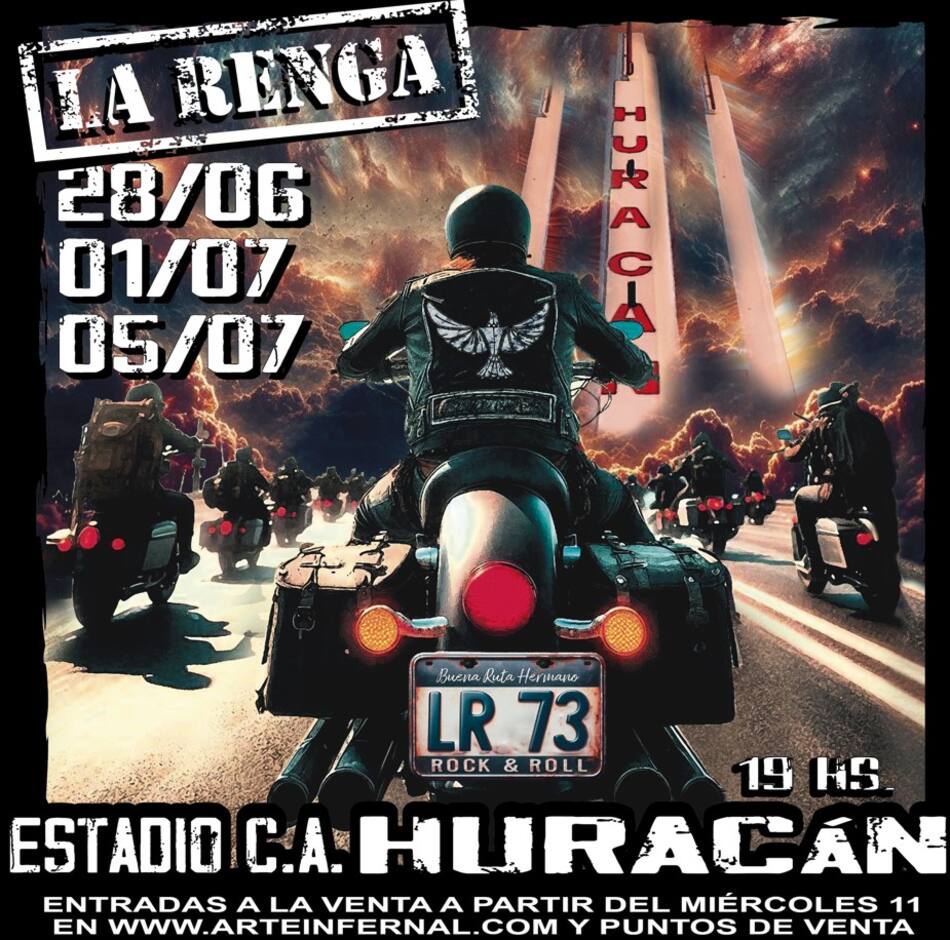 El sábado 5 de julio será el último recital de La Renga en Huracán.