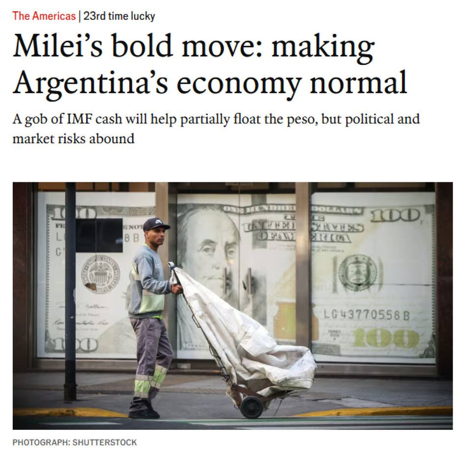 La publicación de The Economist sobre Javier Milei. Foto: captura The Economist.