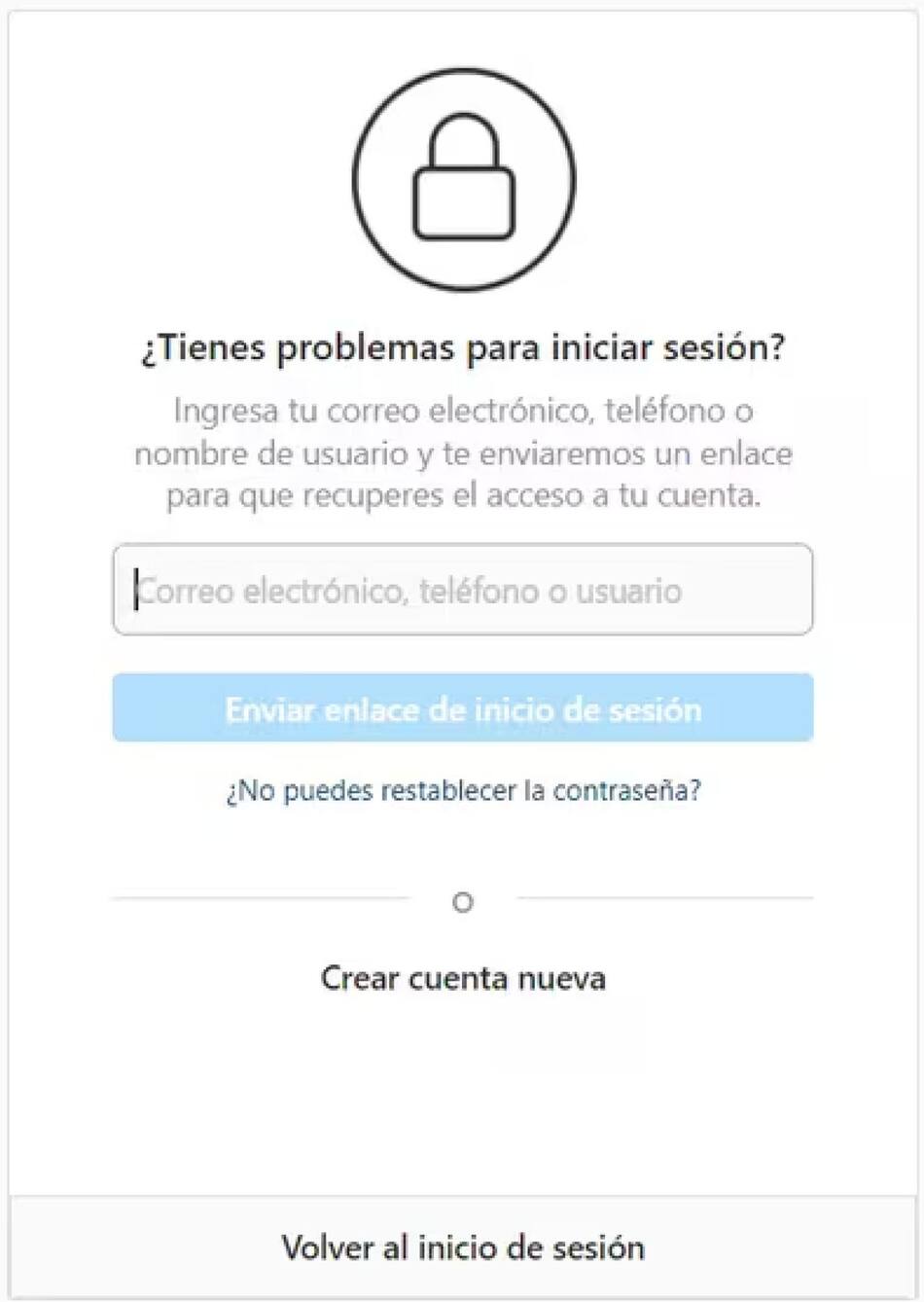Recuperar contraseña en Instagram. Foto: captura de pantalla