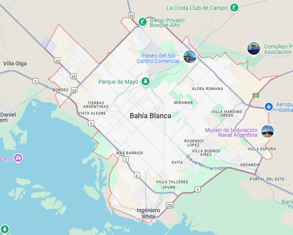 Bahía Blanca. Foto: Google Maps.