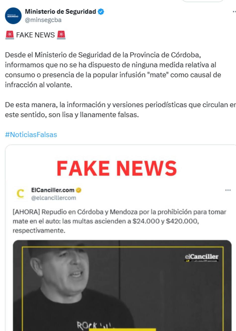 Córdoba desmintió la multa. Foto: X.