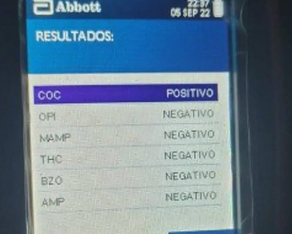 El test positivo para cocaína de uno de los cuatro conductores. Foto: Rosario 3
