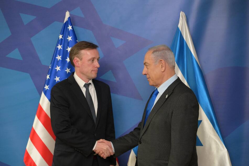 Jake Sullivan reunido con Benjamin Netanyahu. Foto: EFE.
