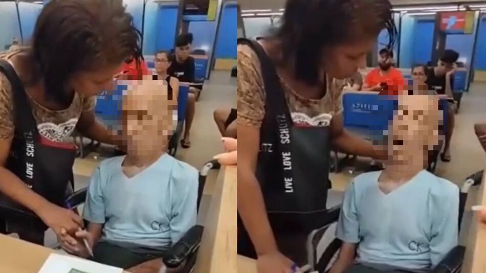 Una mujer llevó a su tío a firmar un documento, pero estaba muerto. Foto: captura video.