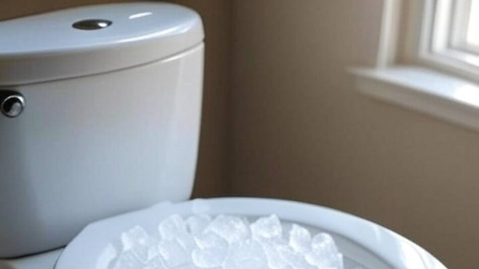 Inodoro lleno de cubos de hielo para una limpieza distinta. Foto: Grok.