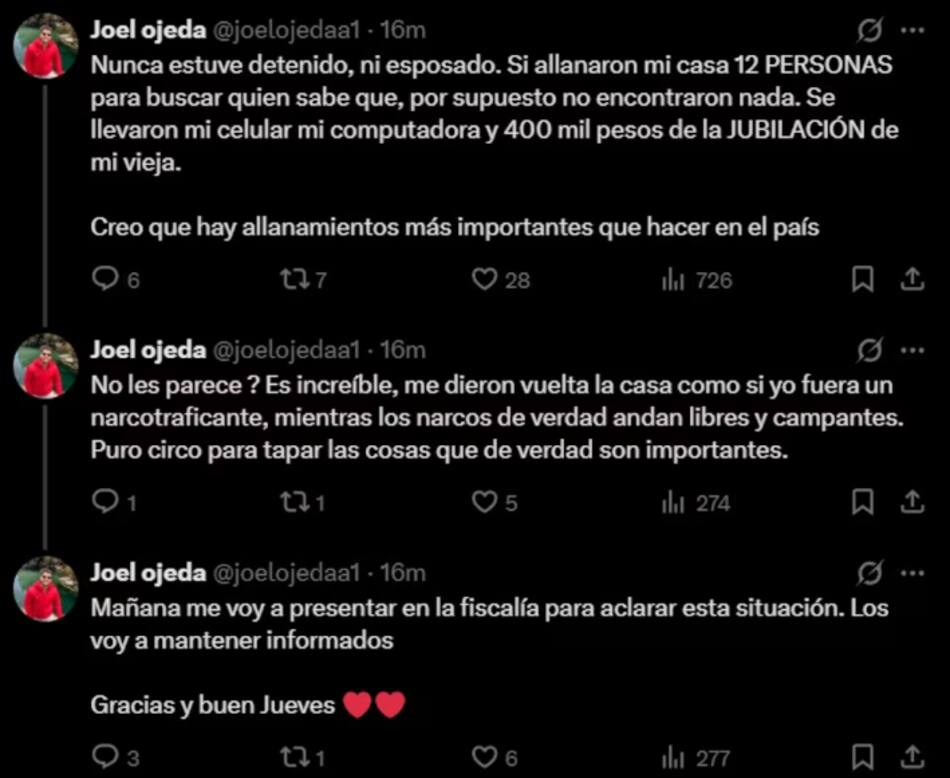 Descargo de Joel Ojeda sobre su situación judicial.