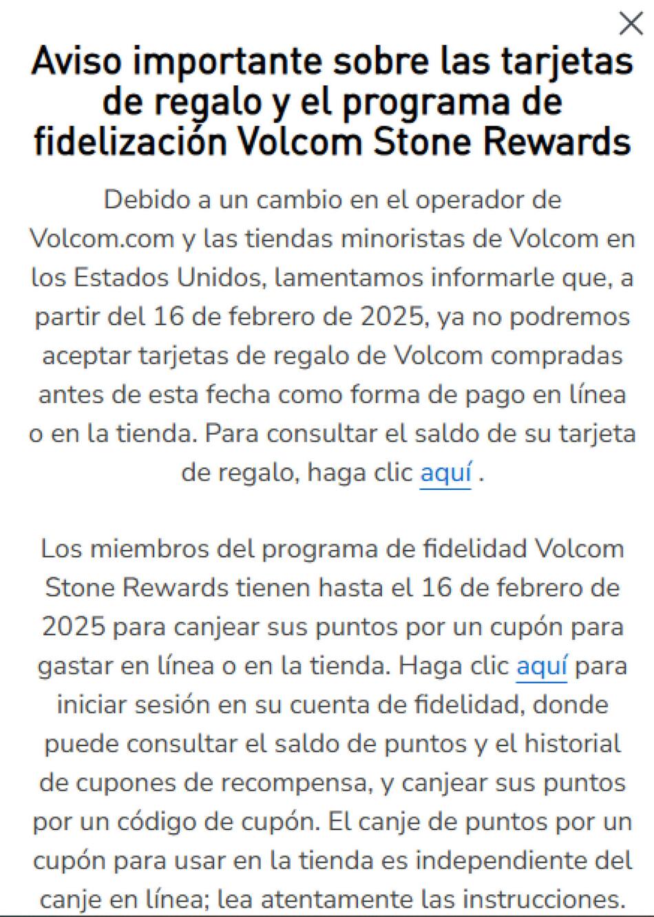 Comunicado de la tienda online de Volcom tras la declaración de quiera en Estados Unidos. Foto: Volcom.com.