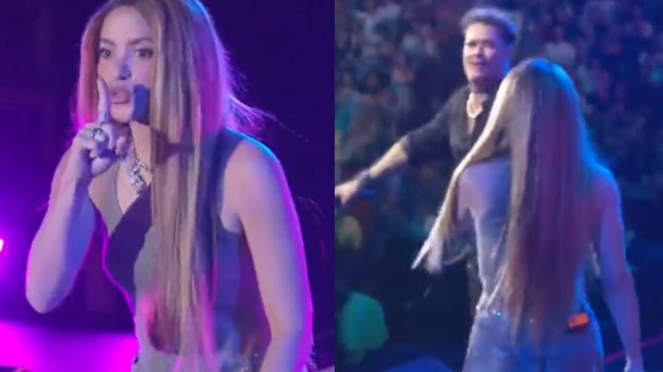 La sorpresa de Carlos Vives ante la presencia de Shakira. Fotos: captura video.
