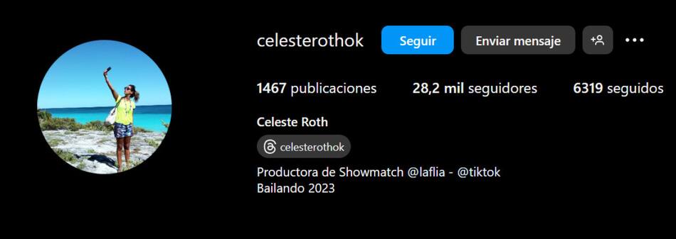 La biografía de Celeste Roth en su cuenta de Instagram. Foto: Instagram.