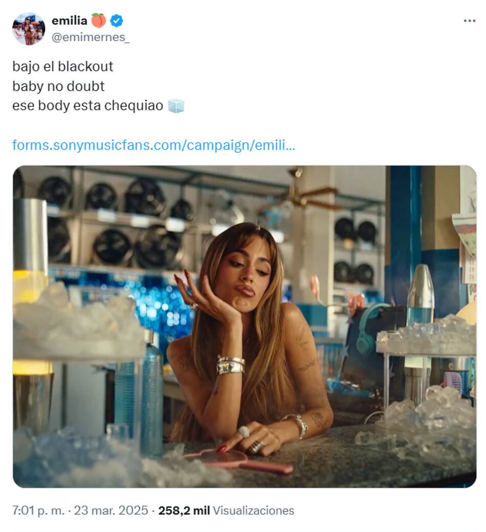 Emilia compartió un adelanto de "Blackout", su colaboración con Tini y Nicki Nicole. Foto: X.