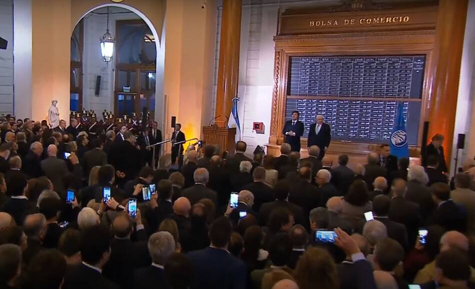 Javier Milei en la Bolsa de Comercio.