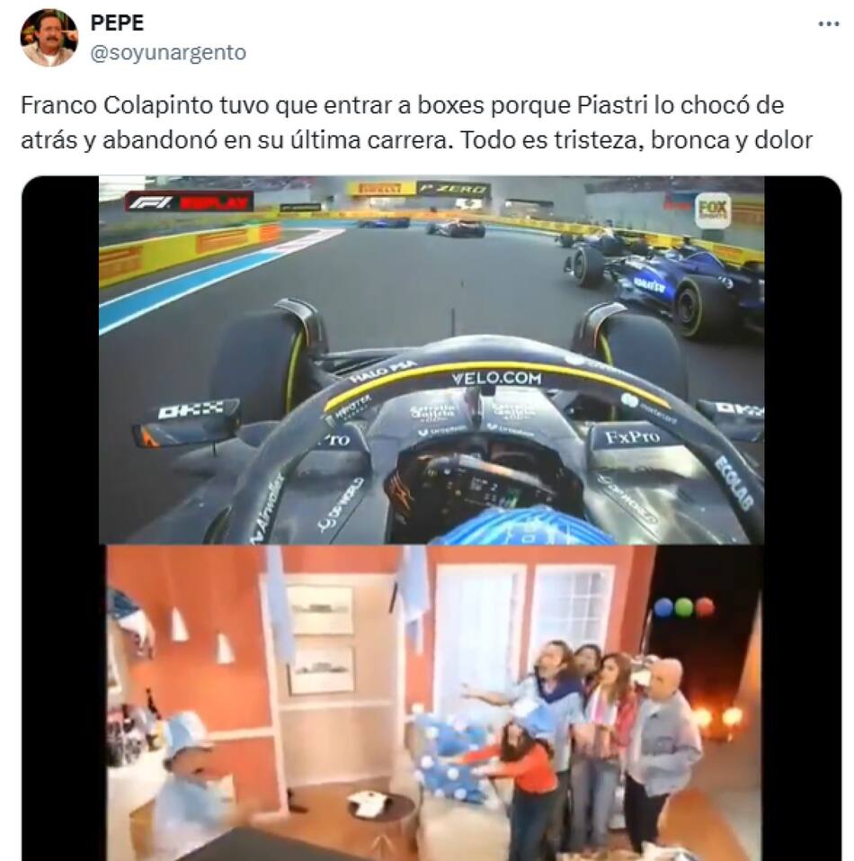 Memes sobre la última carrera de Colapinto. Foto: X.