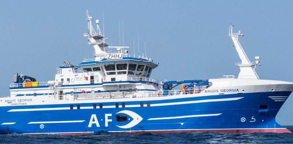 Barco pesquero Argos Georgia, que naufragó cerca de las Islas Malvinas. Foto EFE.