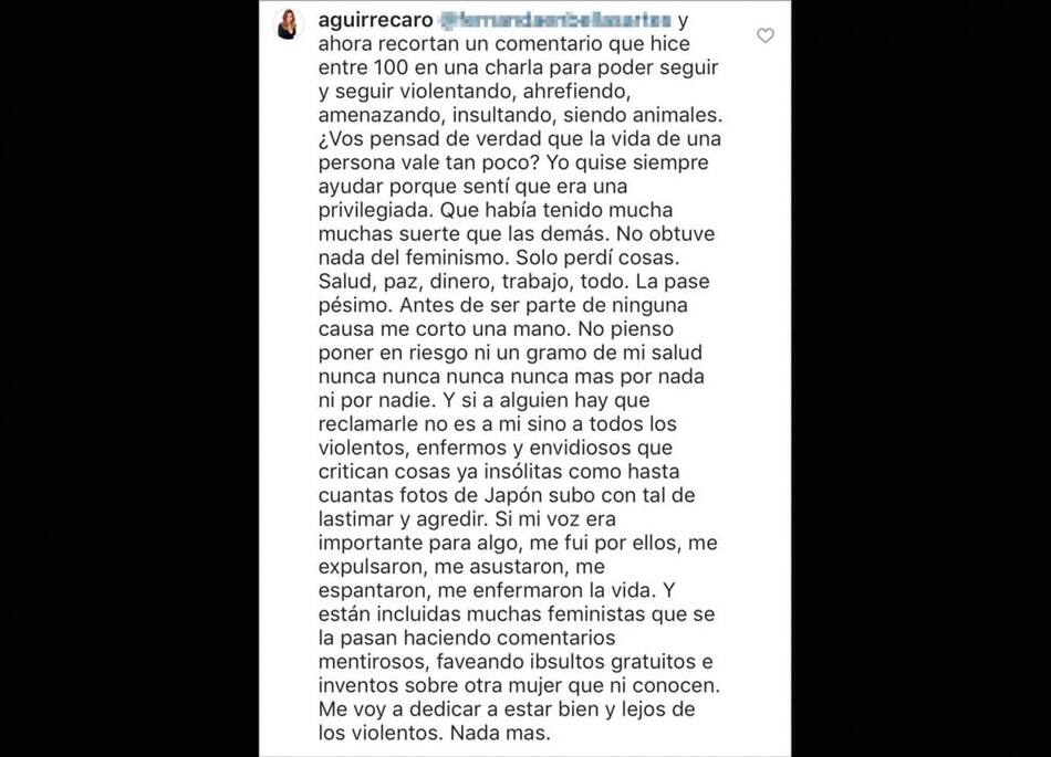 Tuits de Carolina Aguirre, feminismo, Jimena Barón, Twitter