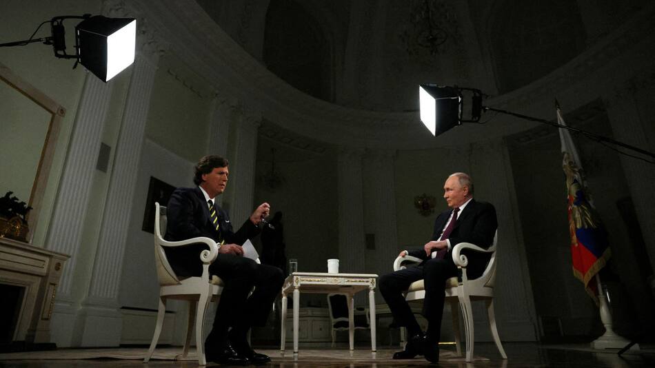 Vladimir Putin en entrevista con Tucker Carlson. Foto: Reuters.