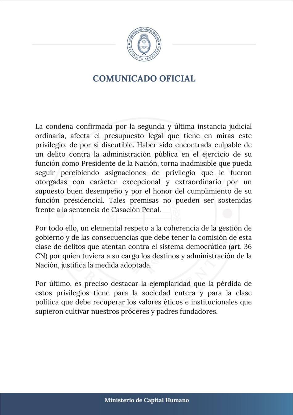 El Gobierno le sacó la jubilación y pensión de privilegio a Cristina Kirchner (2°parte). Foto: NA.