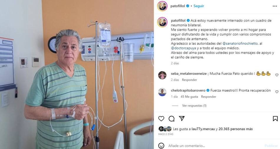 El Pato Fillol recibió el alta. Foto: @ubaldofillol