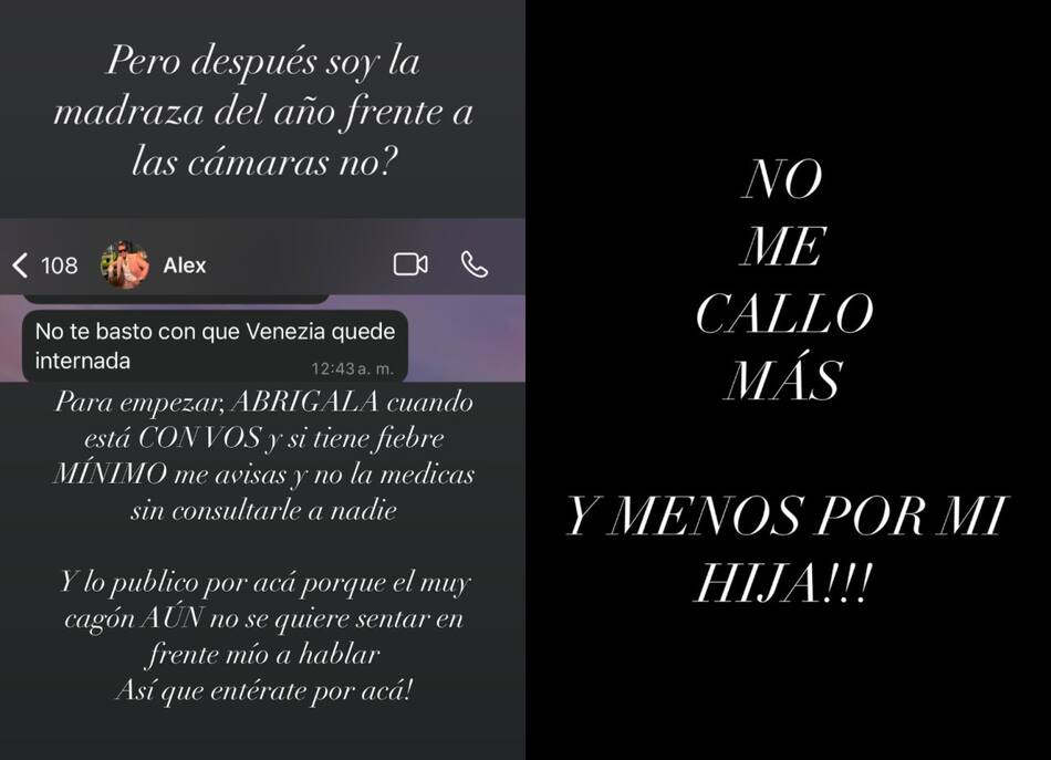 Las historias de Melody Luz contra Alex Caniggia. Fotos: Instagram @melodyluz